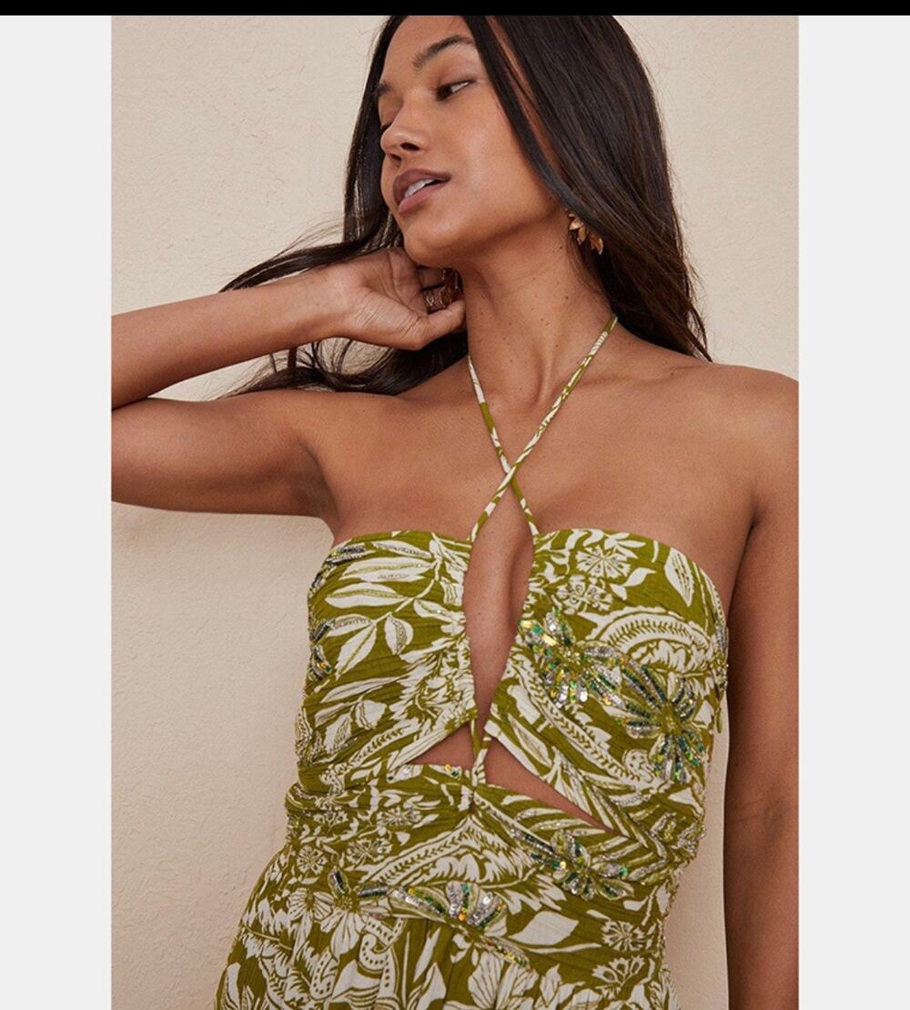 Boho peekaboo Floral Halter Maxi Dress Cutout Tropical Summer Vacation Sundress
